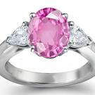Pink Sapphire & Diamond 3-Stone Halo Engagement Ring