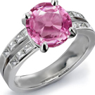 Pink Sapphire & Diamond 3-Stone Halo Engagement Ring