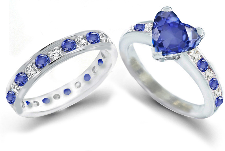 Blue Heart Sapphire Diamond Engagement Rings & Wedding Rings